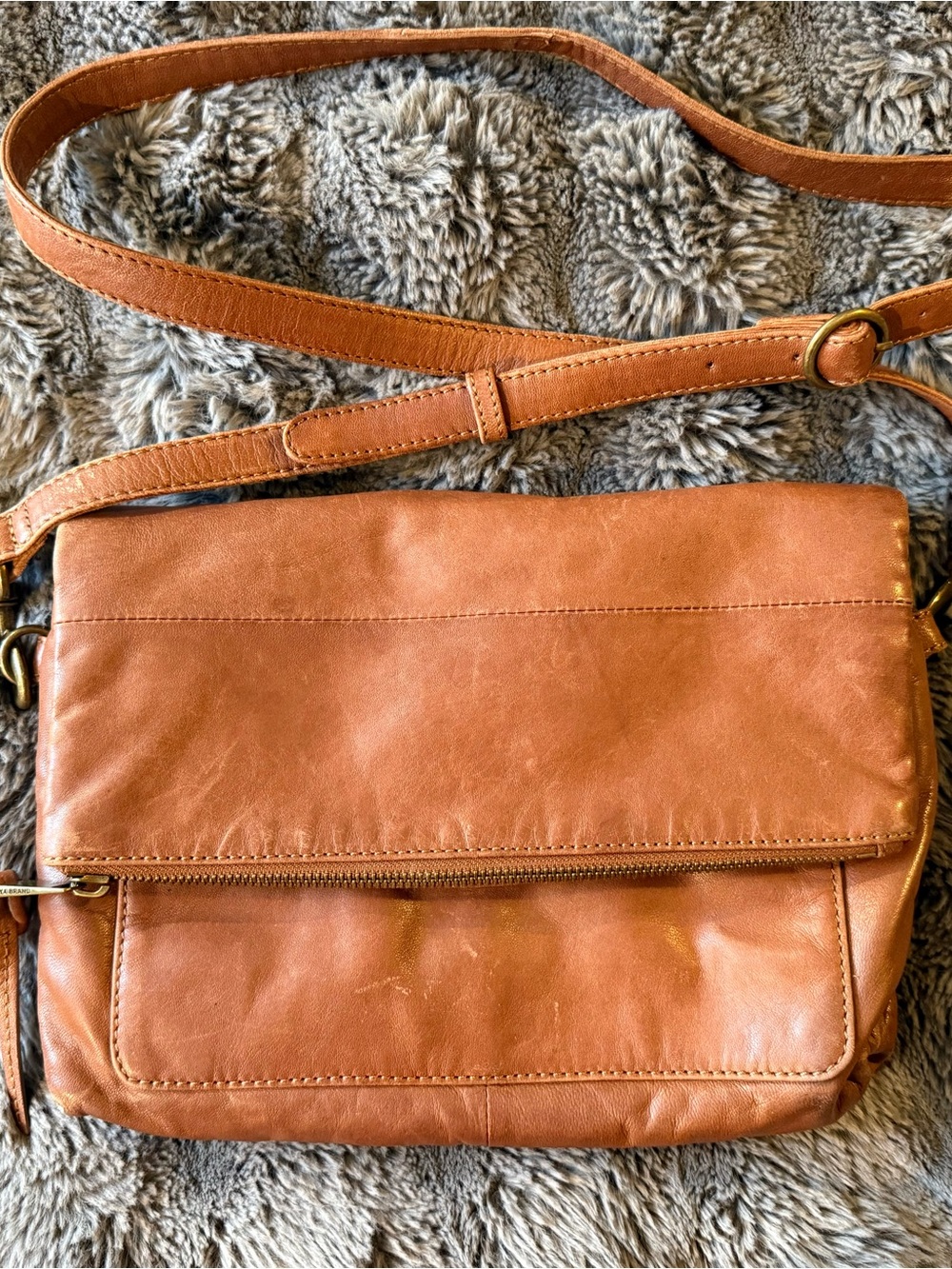 Leather Crossbody Bag Cognac Brown